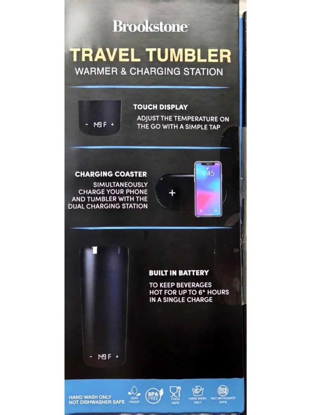 Brookstone Travel Tumbler Warmer And Charging Station Black New Sealed Box